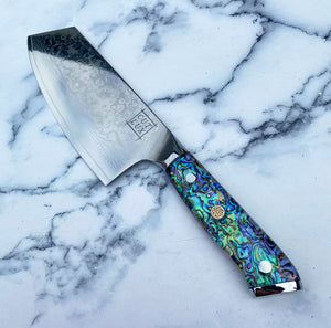 Abalone Pāua Damascus Cleaver