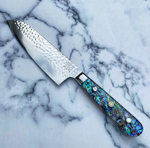 Load image into Gallery viewer, Abalone Pāua Hammered Santoku Knife

