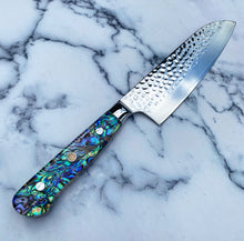 Load image into Gallery viewer, Abalone Pāua Hammered Santoku Knife
