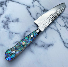 Load image into Gallery viewer, Abalone Pāua Hammered Santoku Knife
