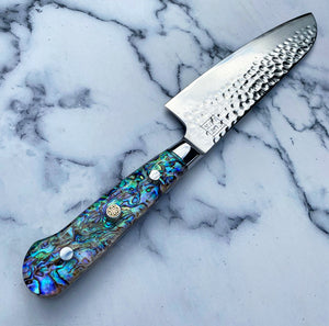 Abalone Pāua Hammered Santoku Knife