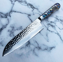 Load image into Gallery viewer, Abalone Pāua Hammered Santoku Knife
