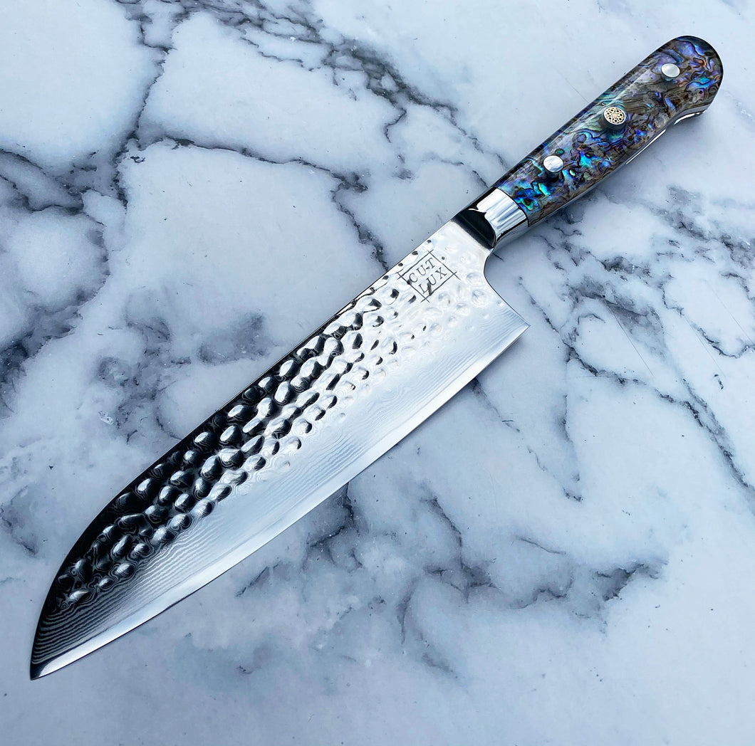Abalone Pāua Hammered Santoku Knife