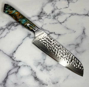 Galaxy Damascus Hammered Santoku Chef Knife